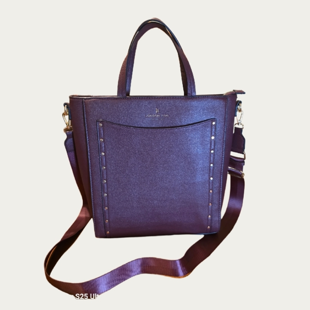 100th Anniversay London Fog Sophia Studded Tote Bag In Plum - Picture 15 of 17